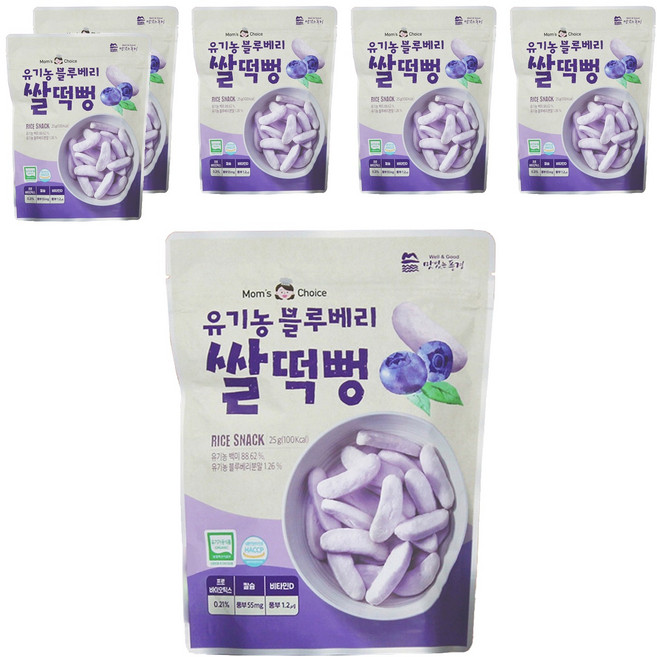 맛있는풍경 유기농 블루베리 쌀떡뻥, 블루베리맛, 25g, 6개