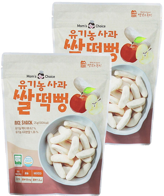 맛있는풍경 유기농 사과 쌀떡뻥, 사과맛, 25g, 2개
