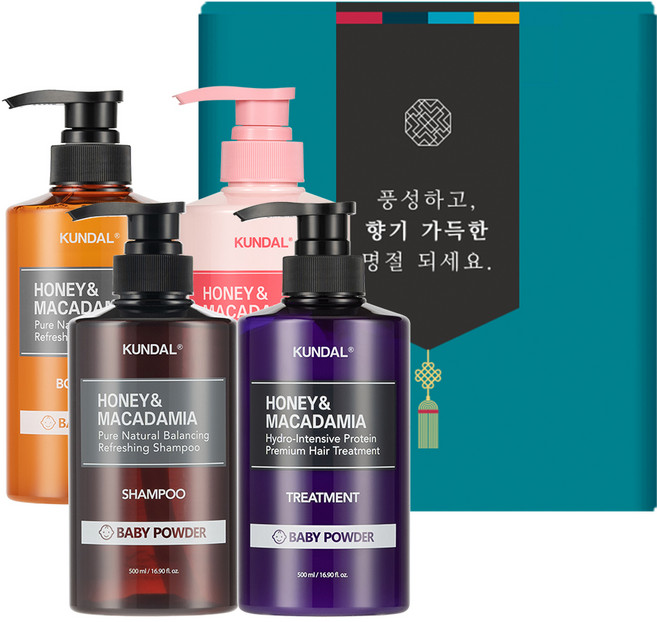 쿤달 헤어바디 4구 명절 선물세트 베이비파우더향, 1세트