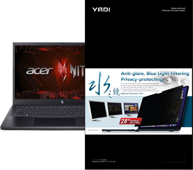 YADI 亞第 插卡隱貼16：9水之鏡防窺片 Acer ANV15-51-56AK專用 PF4PPB-W156, 1個