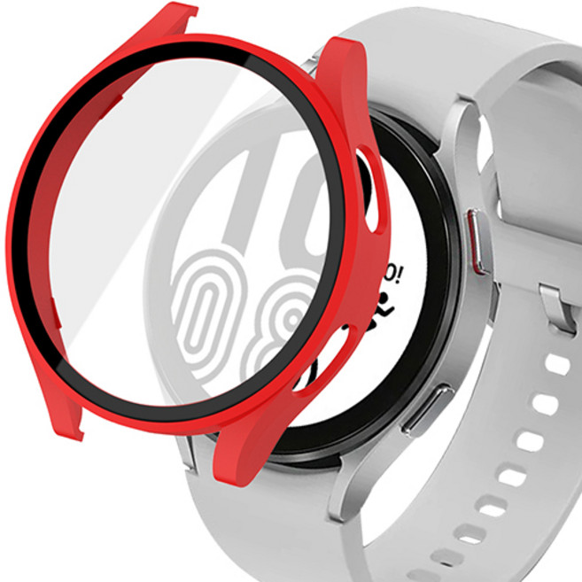 아이엠듀 갤럭시워치 강화유리 풀커버 케이스 하이브리드, 레드, 1개