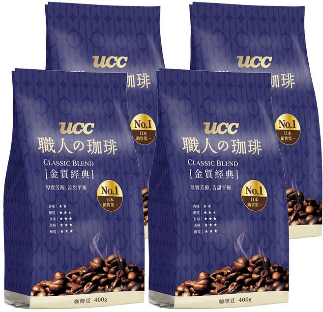 ucc 職人的珈琲 金質經典咖啡豆, 咖啡豆(無研磨), 400g, 4包