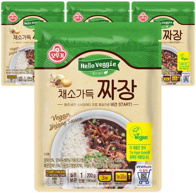 오뚜기 헬로 베지 채소 가득 짜장, 4개, 200g