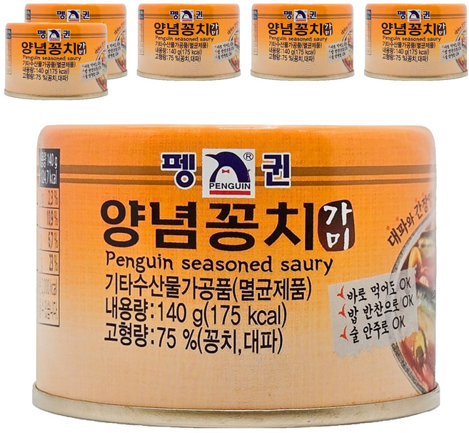 펭귄 양념꽁치 통조림, 6개, 140g