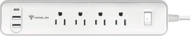 HONG JIN 宏晉 多功能延長線4 + 3延長線 2孔USB-A + TYPE-C 390g, 1.8m, 白色, 1條