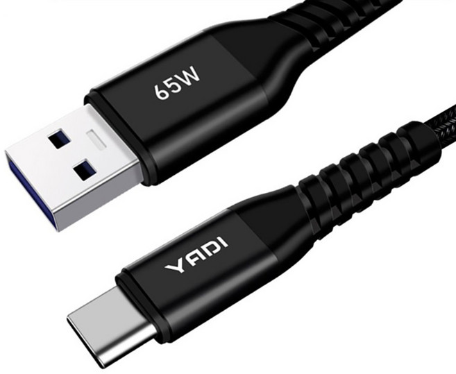 YADI 亞第 65W 全支援USB A to Type-C 快充傳輸線 5A大電流, 100cm, 黑色, 1條