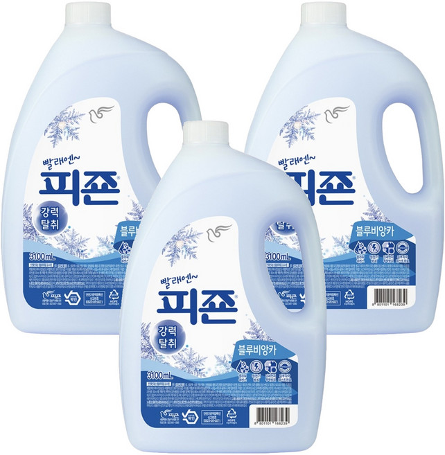 피죤 강력탈취 섬유유연제 블루비앙카 본품, 3.1L, 3개