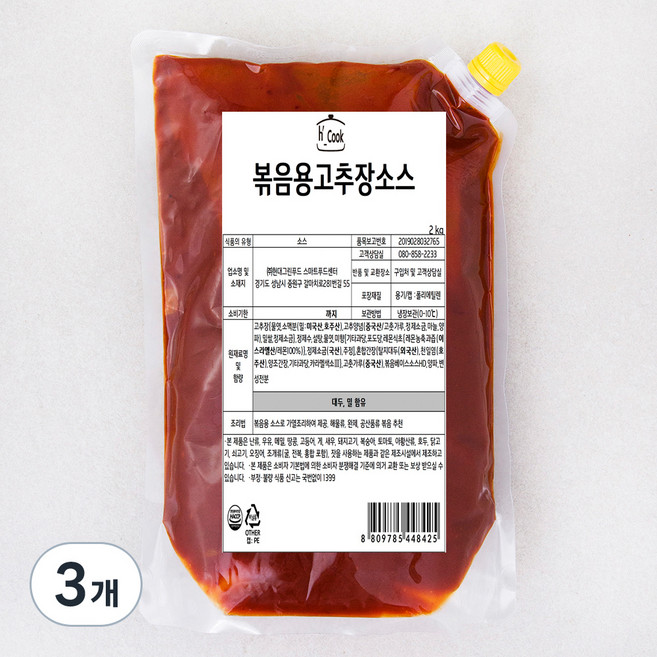 에이치쿡 볶음용 고추장소스, 2kg, 3개