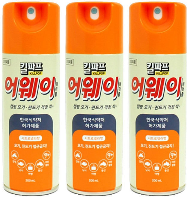 킬파프 어웨이모기/진드기기피제, 200ml, 3개
