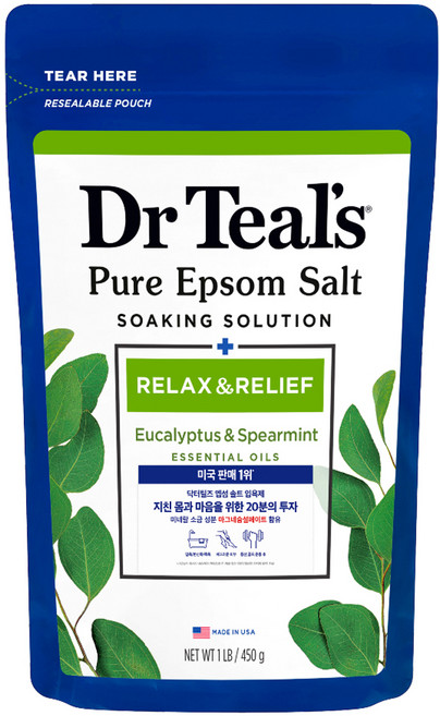 닥터틸즈 퓨어 엡섬솔트 소킹 솔루션 입욕제 유칼립투스 앤 스피아민트, 450g, 1개