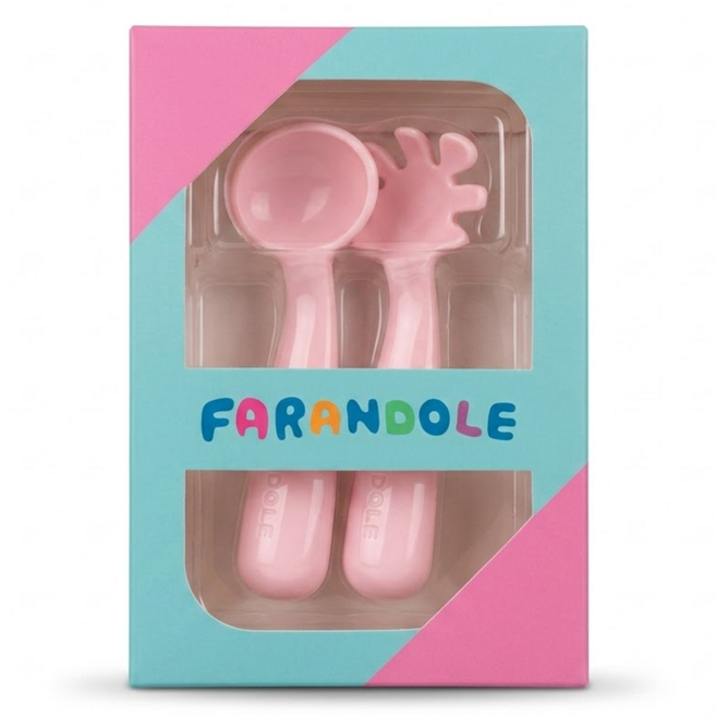FARANDOLE 法紅荳 嬰幼兒聰明學習餐具組, 幼兒湯匙 + 叉子, 粉色, 1組