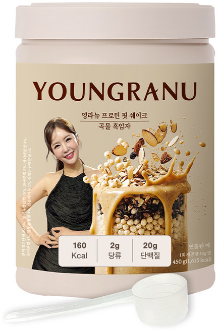 Youngranu 大容量蛋白健身奶昔 穀物黑芝麻口味, 1個, 450g