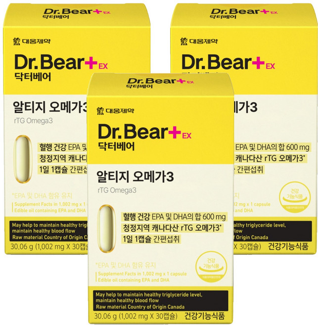 대웅제약 닥터베어EX 알티지 오메가3 30.06g, 30정, 3개