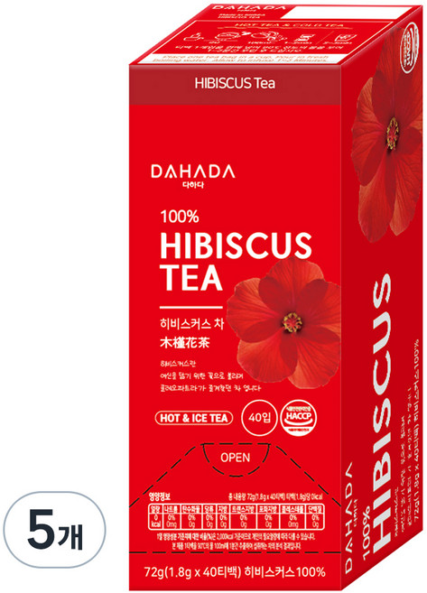 다하다 히비스커스차 40p, 1.8g, 40개입, 5개