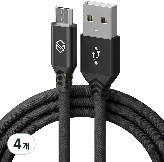 신지모루 더치패브릭 마이크로 5핀 고속충전 케이블, 블랙, 4개, 2m
