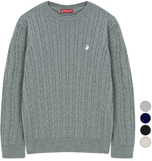 BEVERLY HILLS POLO CLUB 比佛利保羅 男女通用麻花圓領長袖棉質針織衫 CPN7T81