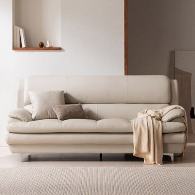 삼익가구 에클레르 프리미엄 3인용 가죽 소파 + 쿠션 방문설치, 아이보리