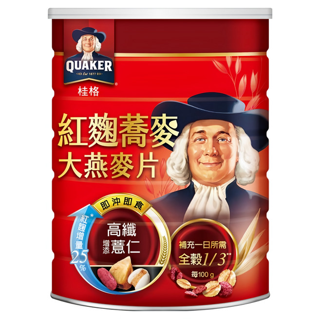 QUAKER 桂格 即食燕麥片 紅麴蕎麥, 700g, 1罐