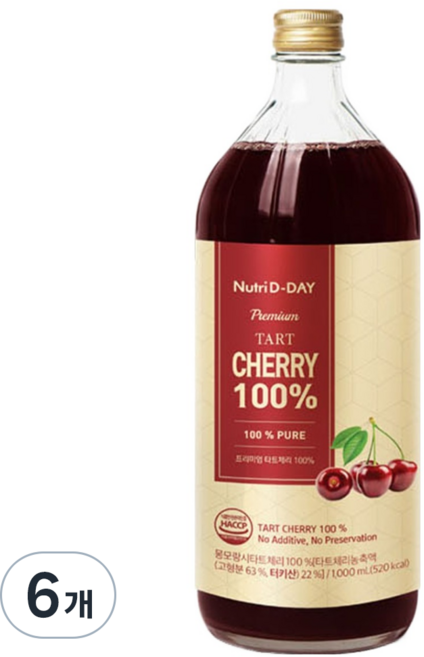 뉴트리디데이 프리미엄 타트체리 100% 원액, 1L, 6개