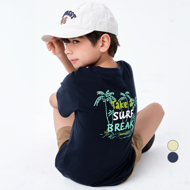 롤리트리 아동용 Surf 통기성 순면 베이직 그래픽 티셔츠