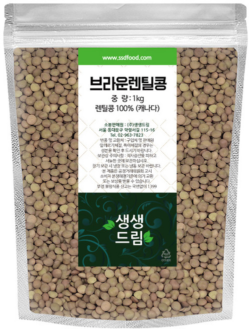 생생드림 브라운 렌틸콩, 1kg, 1개