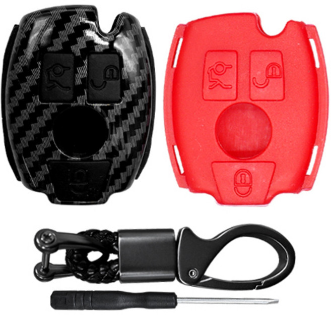 레인윙스 카본 스마트키 케이스, 벤츠 A타입, 블랙+레드