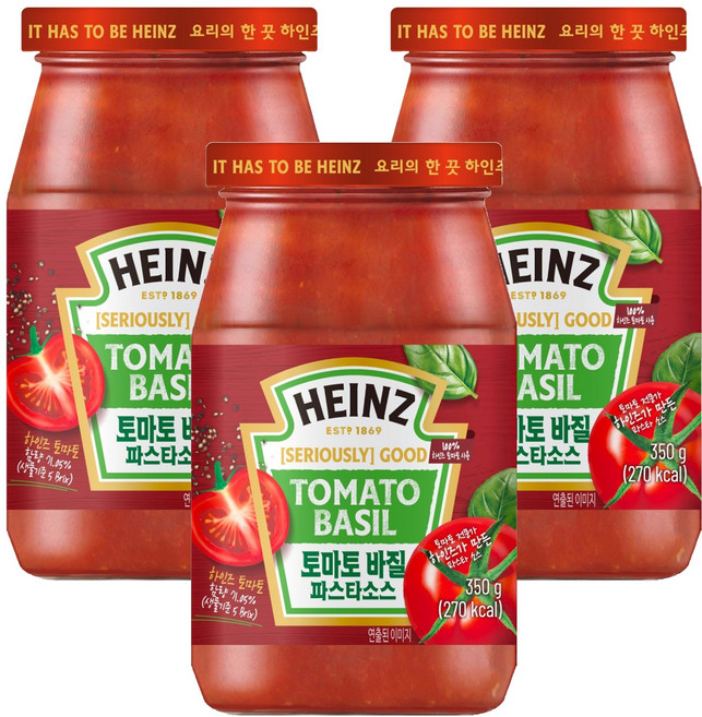 하인즈 토마토 바질 파스타 소스, 350g, 3개