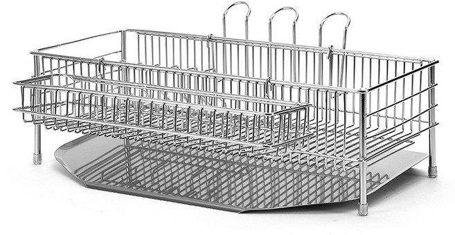 리빙제이 리얼 올스텐 304 식기 건조대 + 접시꽂이, 1단, 실버(중), 1세트