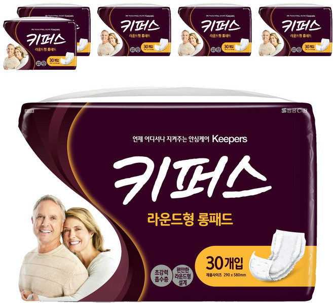 키퍼스 남녀공용 라운드형 롱패드 성인기저귀, 30개입, 6개
