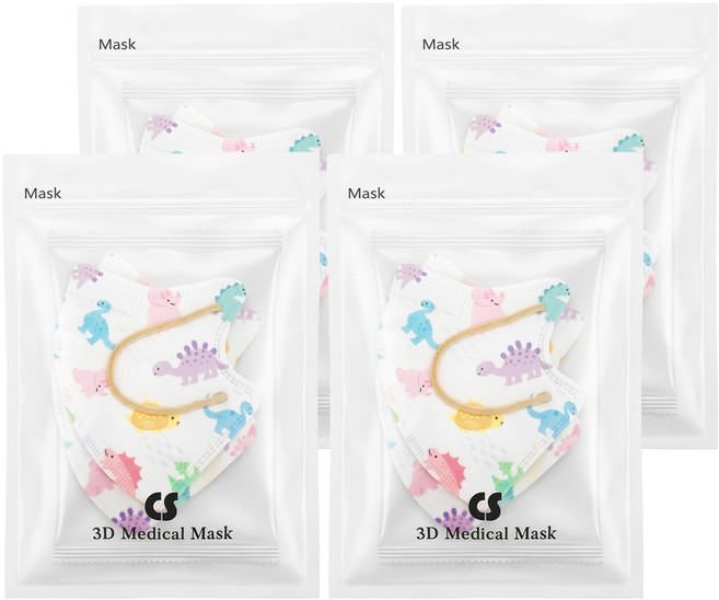CS 凱馺國際 兒童3D立體醫用口罩 未滅菌, 20片, 4包, 恐龍星球 白色