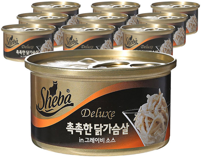 쉬바 고양이 디럭스 간식캔, 혼합맛(촉촉한 닭가슴살/그레이비 소스), 85g, 10개
