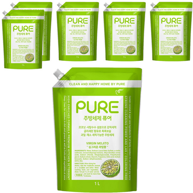 피죤퓨어 버진 모히토 주방세제, 6개, 1L