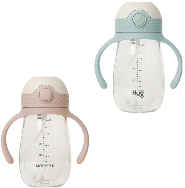 마더케이 허그 추 빨대컵 2p, 300ml, 1세트, 민트 + 핑크베이지