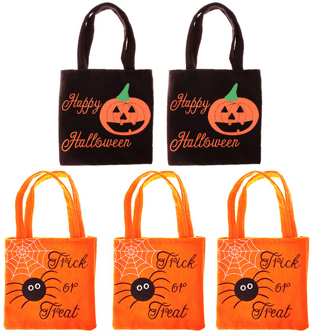 파티공구 할로윈 부직포 주머니 호박 2p + 거미 3p 세트, 오렌지, 블랙, 1세트