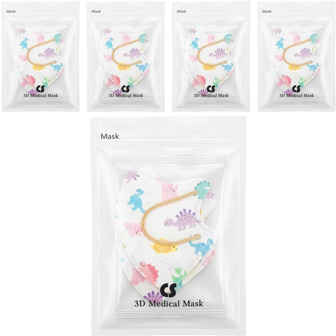 CS 凱馺國際 兒童3D立體醫用口罩 未滅菌, 20片, 5包, 恐龍星球 白色
