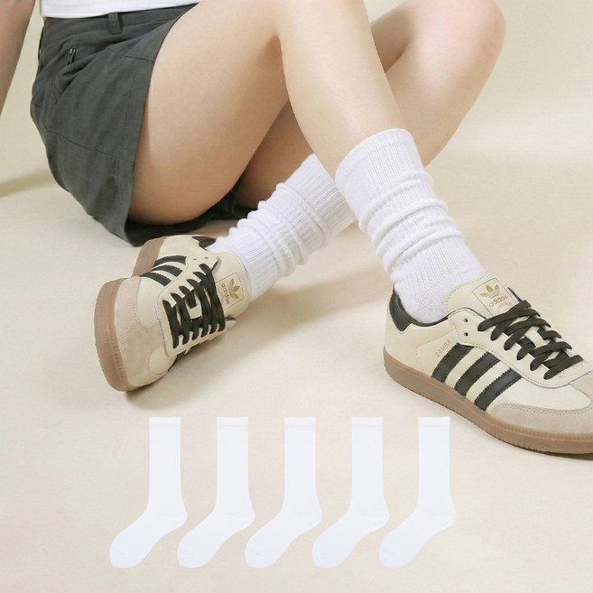 두발로 여성용 한뼘 더 길어진 롱롱 국산 골지 장목 양말 5켤레 세트