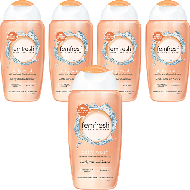 Femfresh 芳芯 私密潔膚露 每日呵護 含蘆薈和金盞花萃取, 5瓶, 250ml