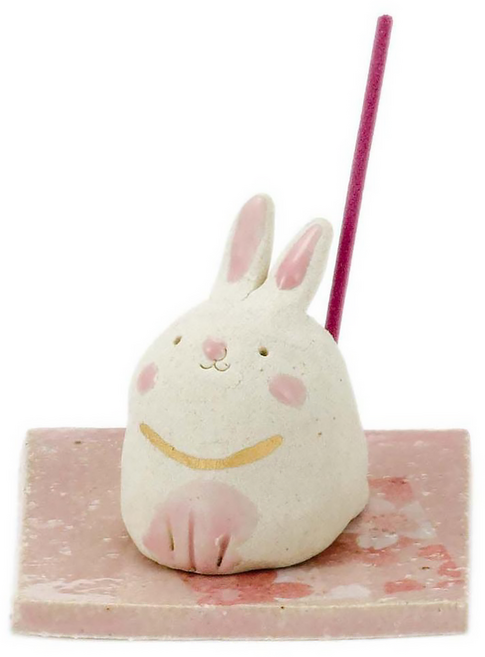 美濃燒作社窯 手作陶瓷線香座 日本製造, 兔子 白色