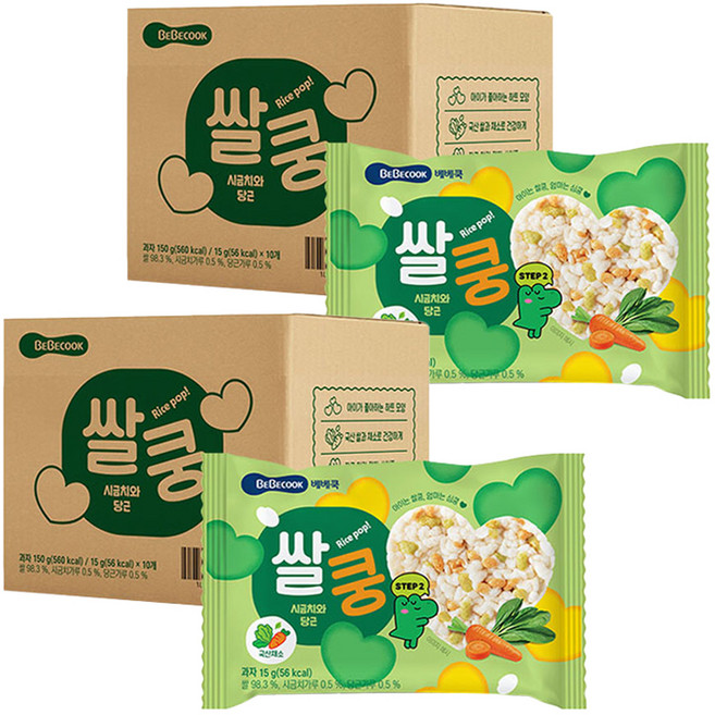 베베쿡 쌀쿵 시금치와 당근, 혼합맛(시금치/당근), 15g, 20개