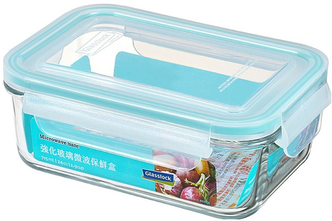 Glasslock 格拉氏洛克 長形強化玻璃微波保鮮盒 715ml, 容器 + 蓋子, 1個