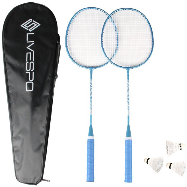 리브스포 배드민턴 라켓 2p + 풀커버 + 셔틀콕 3p 세트, 1세트, 블루