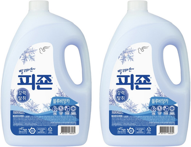 피죤 강력탈취 섬유유연제 블루비앙카 본품, 3.1L, 2개