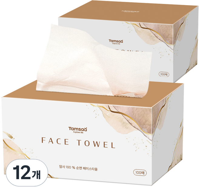 탐사 일회용 순면 페이스타올, 100개입, 12개