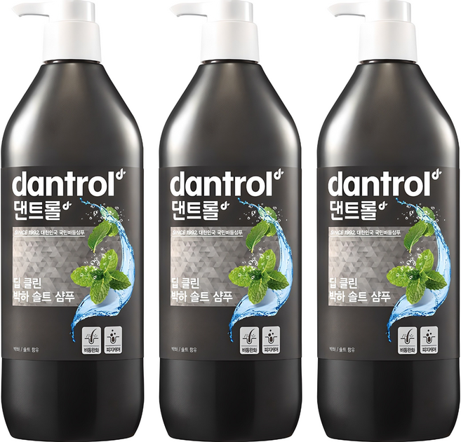 댄트롤 딥 클린 박하 솔트 샴푸, 820ml, 3개