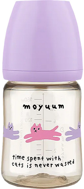 MOYUUM 韓國 PPSU寬口奶瓶 SOOSOOJIN聯名款 0個月以上, 貓咪夢境 葡萄紫, 170ml, 1個