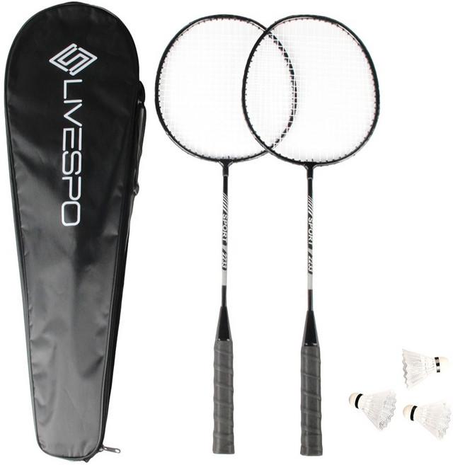 리브스포 배드민턴 라켓 2p + 풀커버 + 셔틀콕 3p 세트, 1세트, 블랙