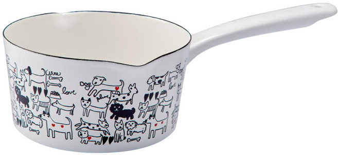 plune. 琺瑯單柄牛奶鍋 31 x 16 x 8cm 420g 1.2L, 31cm, 手繪狗狗 白色, 1個