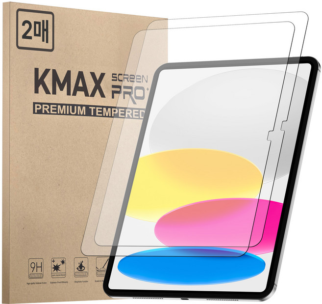 케이맥스 아이패드 강화유리 필름 2p 세트, 투명, 1세트