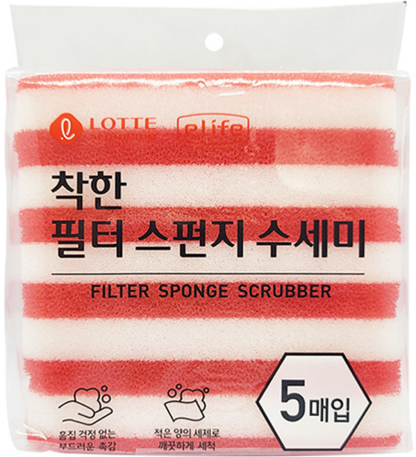 롯데이라이프 착한 필터 스펀지 수세미, 5개입, 1개