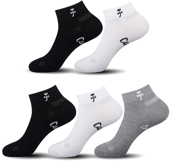 까스텔바작 논쿠션 단목 양말, 블랙 + 화이트 + 그레이, 5개